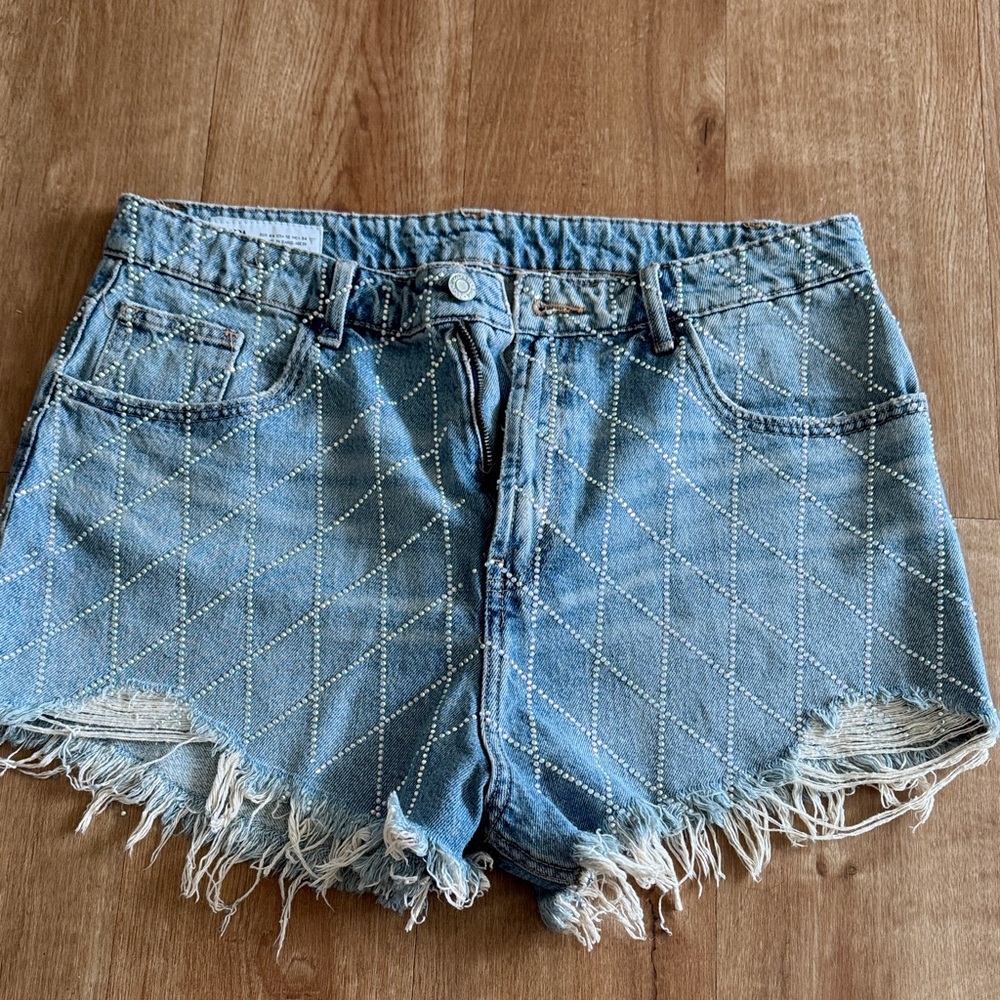 ZARA RHINESTONE DENIM SHORTS